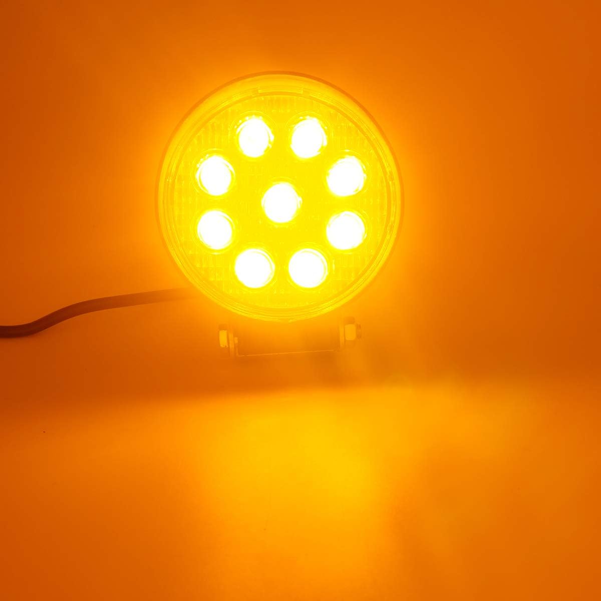 27W Spot Amber Yellow Round Work LED Light Fog Offroad Off Road Lights Driving Lamp Waterproof for Hunting Pickup UTV Truck Car Boat SUV Boat 4WD ATV 12V 24V 4x4 Tractor Motorcycle(2pcs)