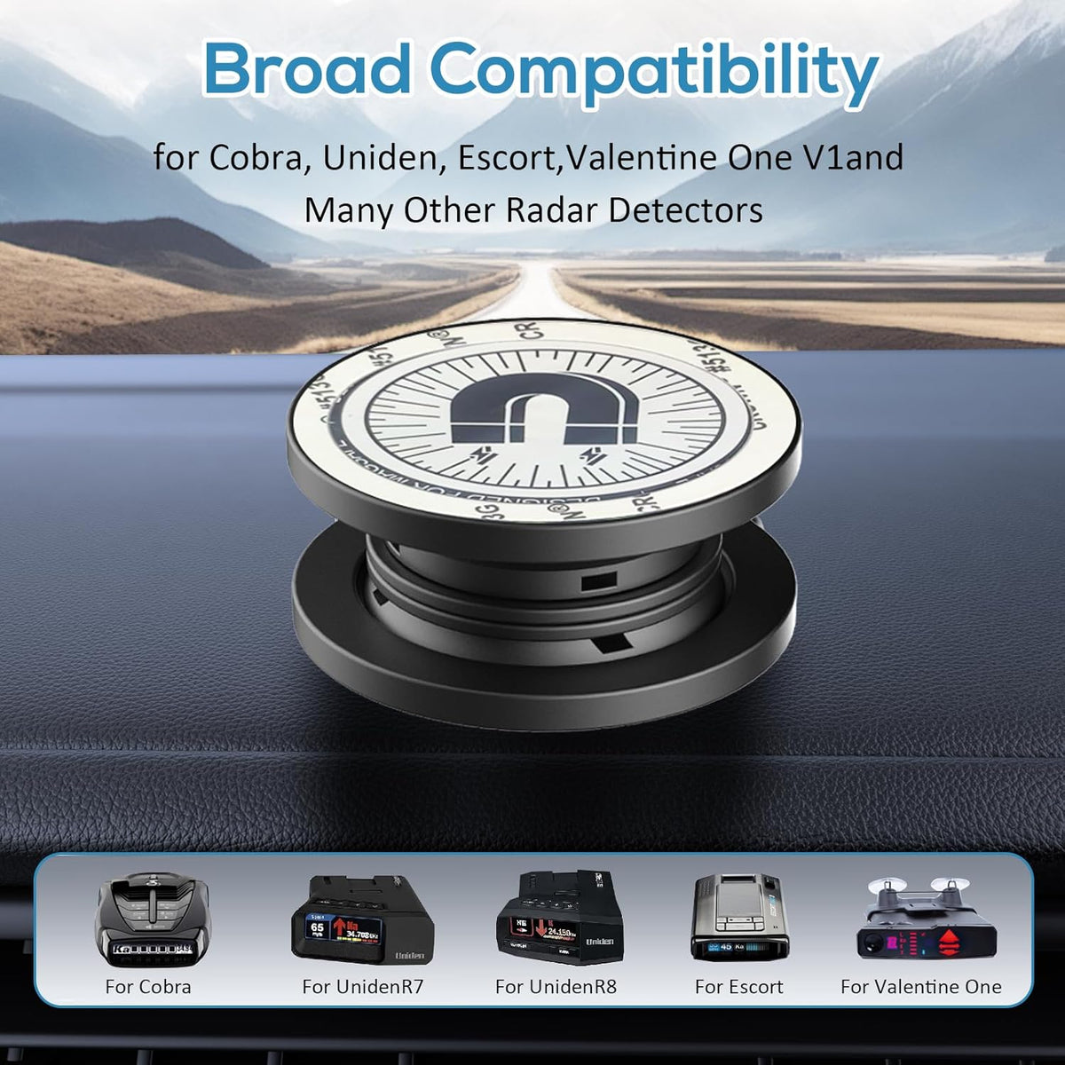 Magnetic Radar Detector Dashboard Mount - Adhesive Holder for Escort,Cobra,Uniden, Valentine One,All Radar Models - Anti-Vibration Stable Fit, Unobstructed View Design - Universal Car Accessory