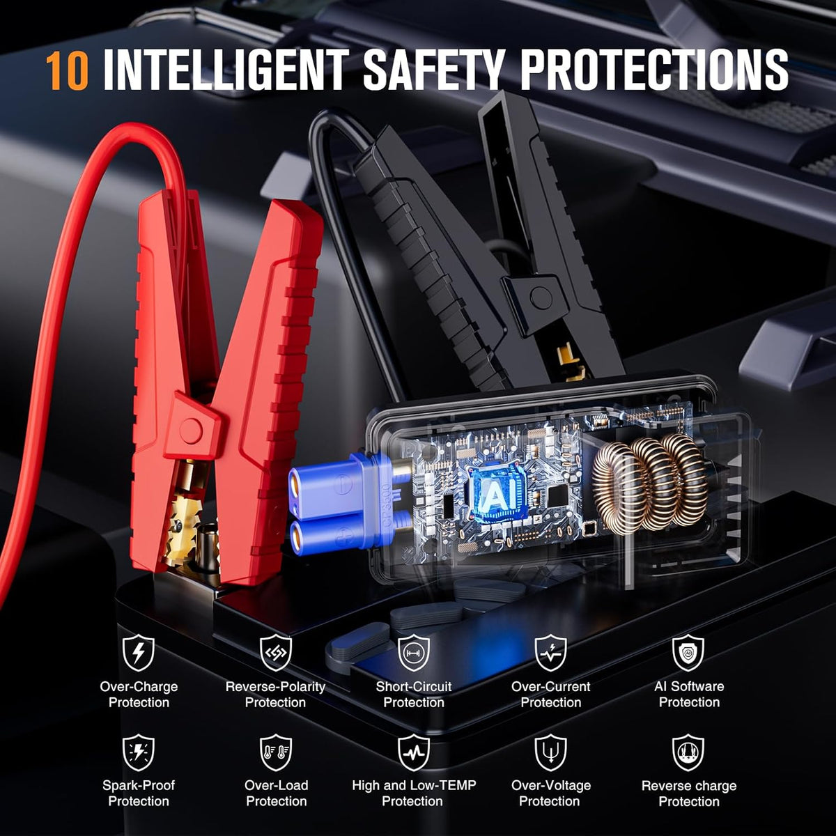 VTOMAN V3 Pro 2000A Jump Starter, Car Battery Jumper Starter Portable for 6L Gas/4L Diesel Engines, Lithium Jump Box, 12V Auto Car Battery Charger Jump Starter Boost Pack and Jumper Cables, LED Lights