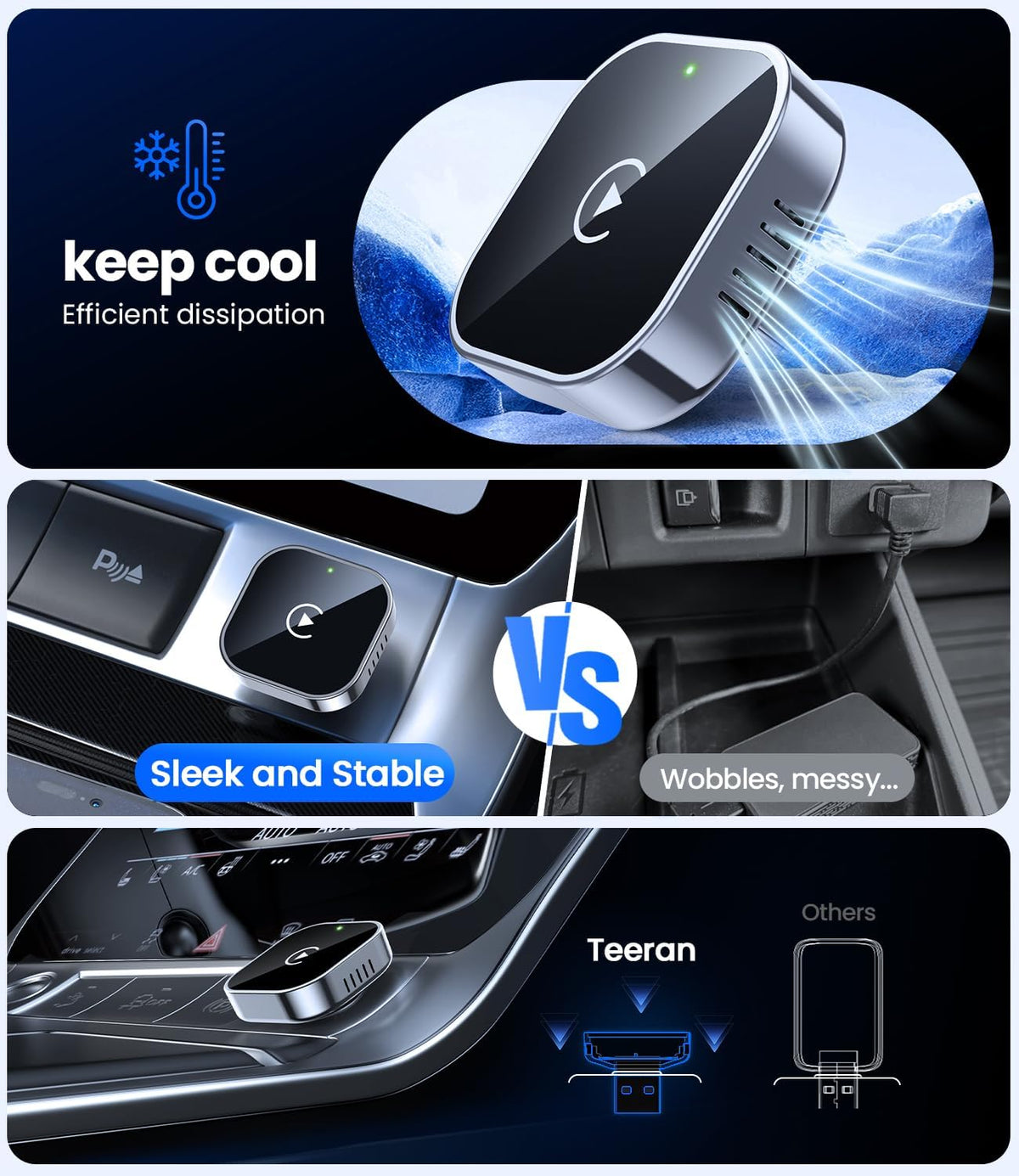 Teeran Wireless CarPlay Adapter 2025 Upgrade Wired CarPlay to Wireless, Mini USB Design for Cars with Built-in Wired Apple CarPlay Plug and Play Easy Use Fast Stable Connection Car Play for iPhone