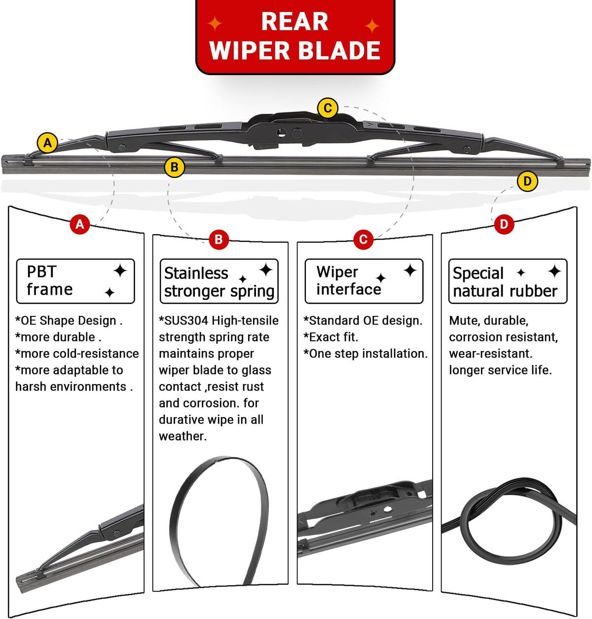 Windshield Wiper Blades Replacement for Chevy Chevrolet Traverse 2018 2019 2020 2021 2022 2023 Original Factory Quality Front Rear Wipers Blade Set for My Car - 24" 20" 10" (Pack of 3)