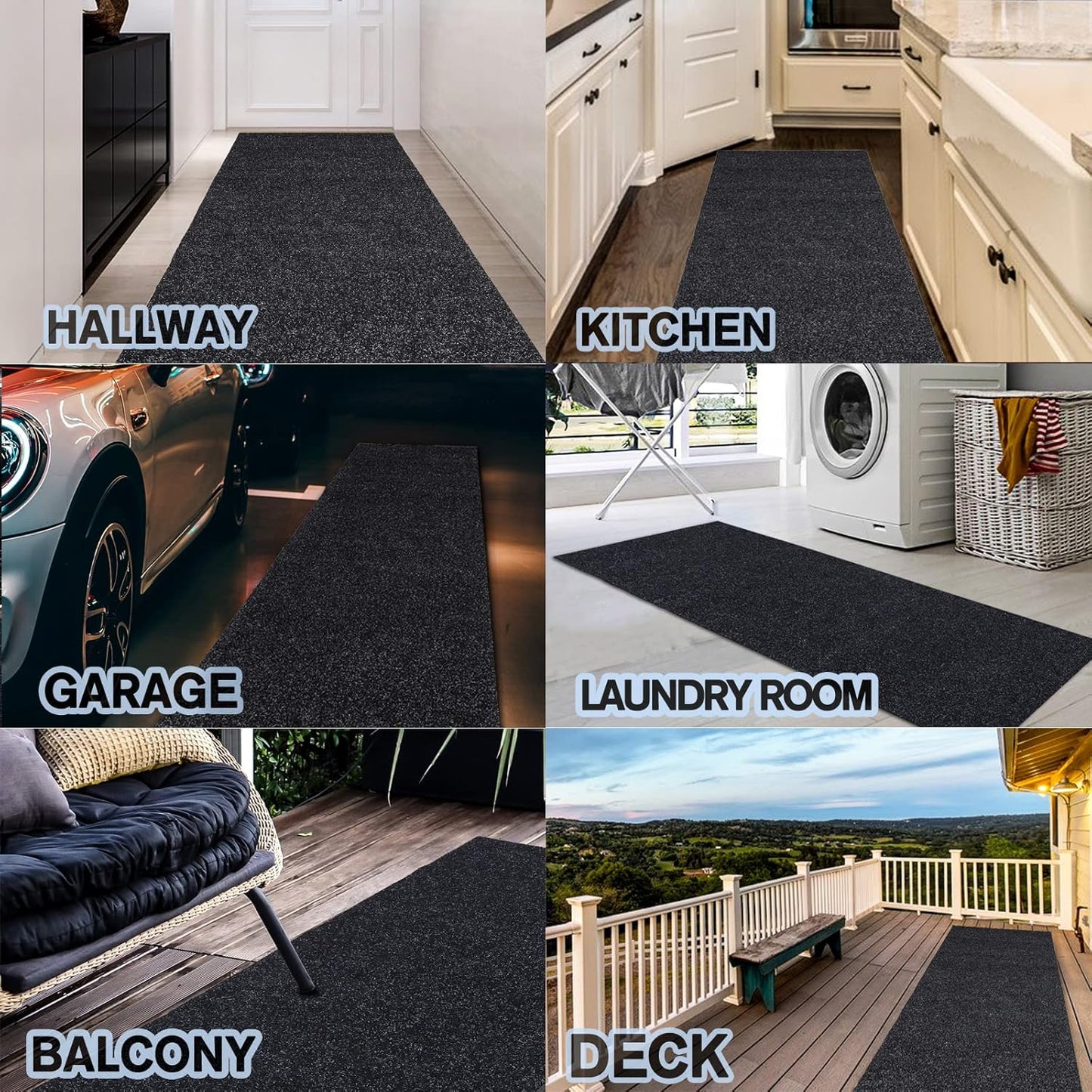 Custom Size Backed Non-Slip Area Rugs Runner, Easy Clean, Waterproof Runner Rugs for Hallway Entryway, Kitchen, Laundry, 3FT x 24FT, Black