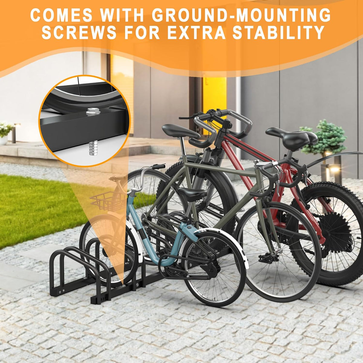 Ultrawall Bike Storage Rack for Garage, 5 Bikes Floor Bike Stand, Bicycle Parking Holder Stand for Indoor/Outdoor, Fit 22-28" Wheel Tire Width 2.1"