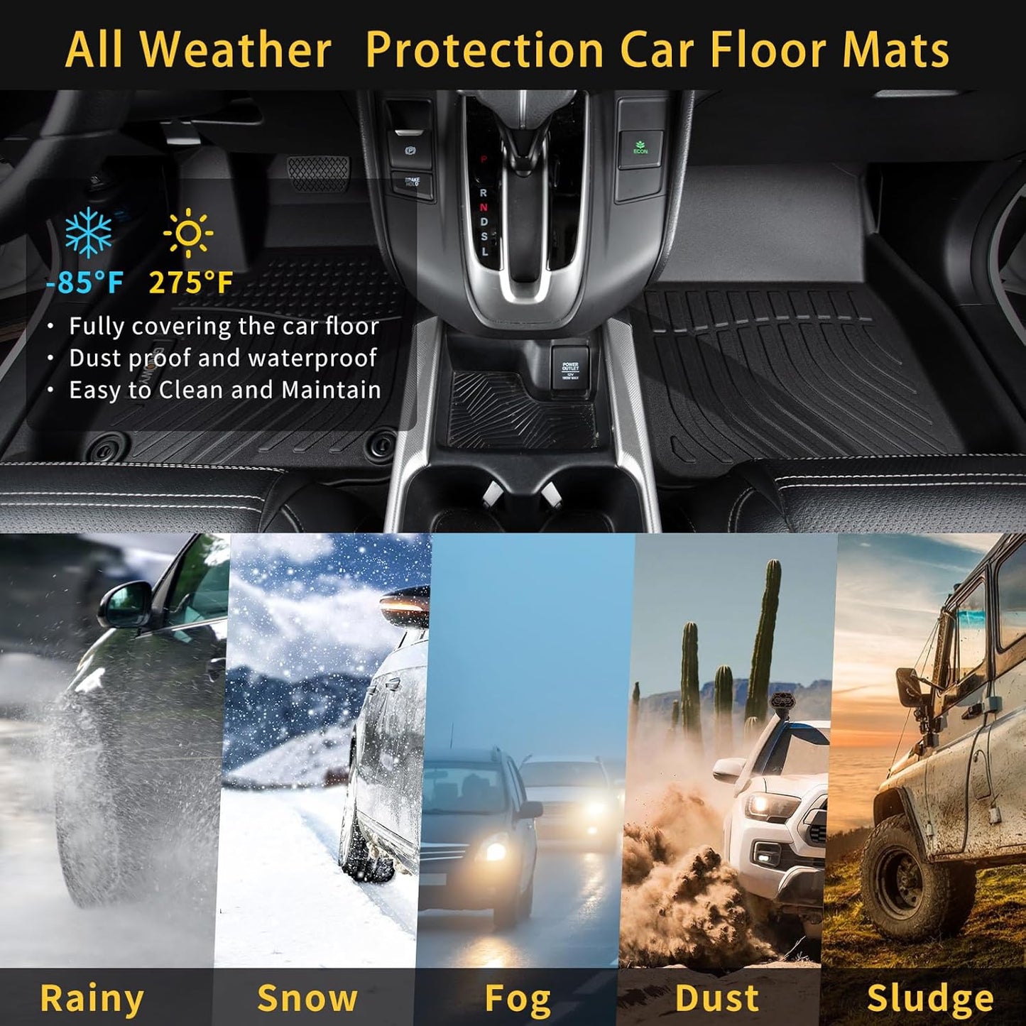 GINOWY-Floor Mats for Toyota Sequoia 2023 2024 2025, TPE All Weather Sequoia Car Mats, 1st & 2nd & 3rd Row Set, Non-Slip Floor Liners Waterproof Custom Fit Sequoia Accessories Mats Black