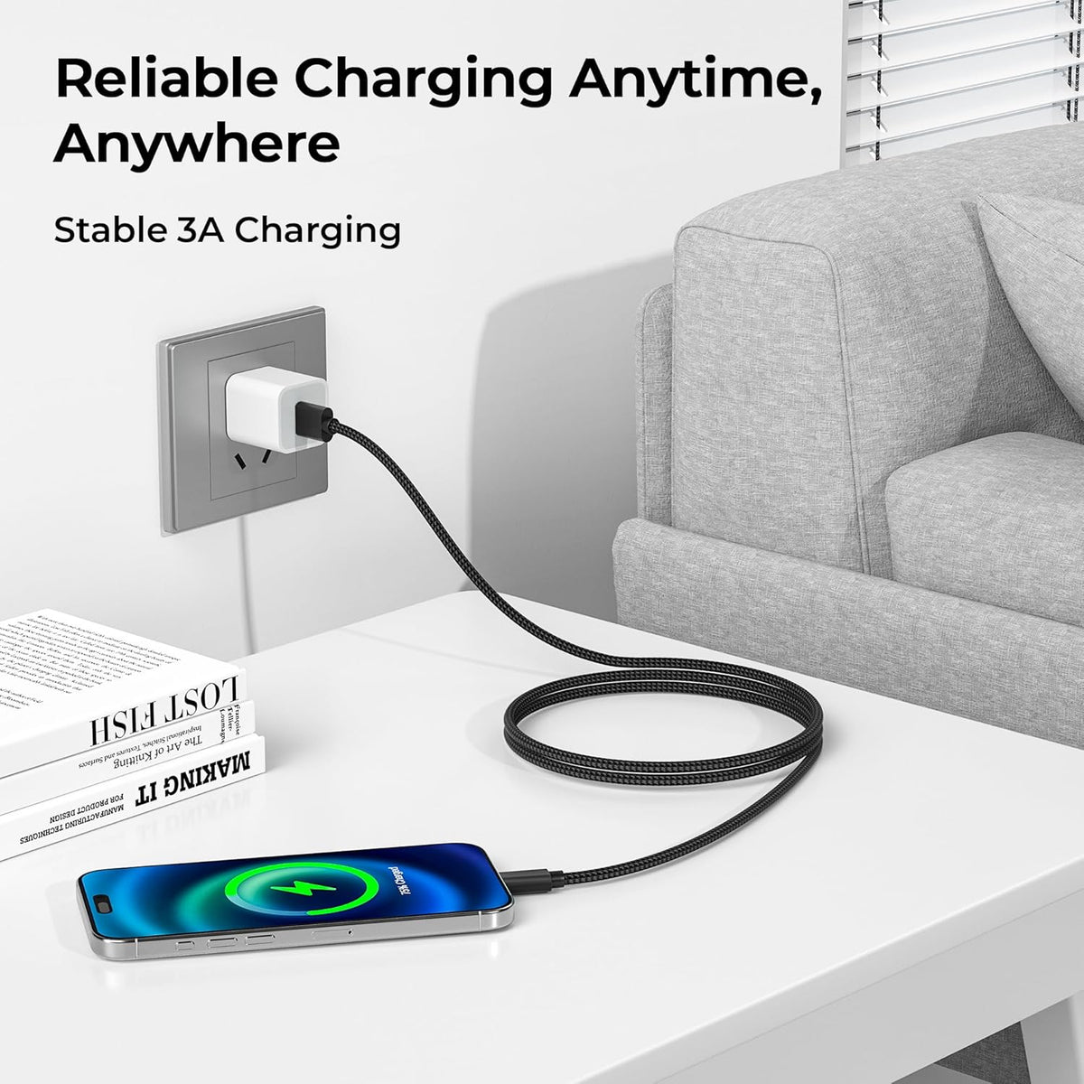 Basesailor USB Type C Charger Cable 3-Pack 3.3/6.6/10FT,Car Charging Cord for iPhone 15 Pro Max,Samsung Galaxy Tab S9 A10E A21 A51 A52 A53 A54 A70 A72 A73 A42 A34 A33 A14 A12 A22,S23 S20 S21 S22 Plus