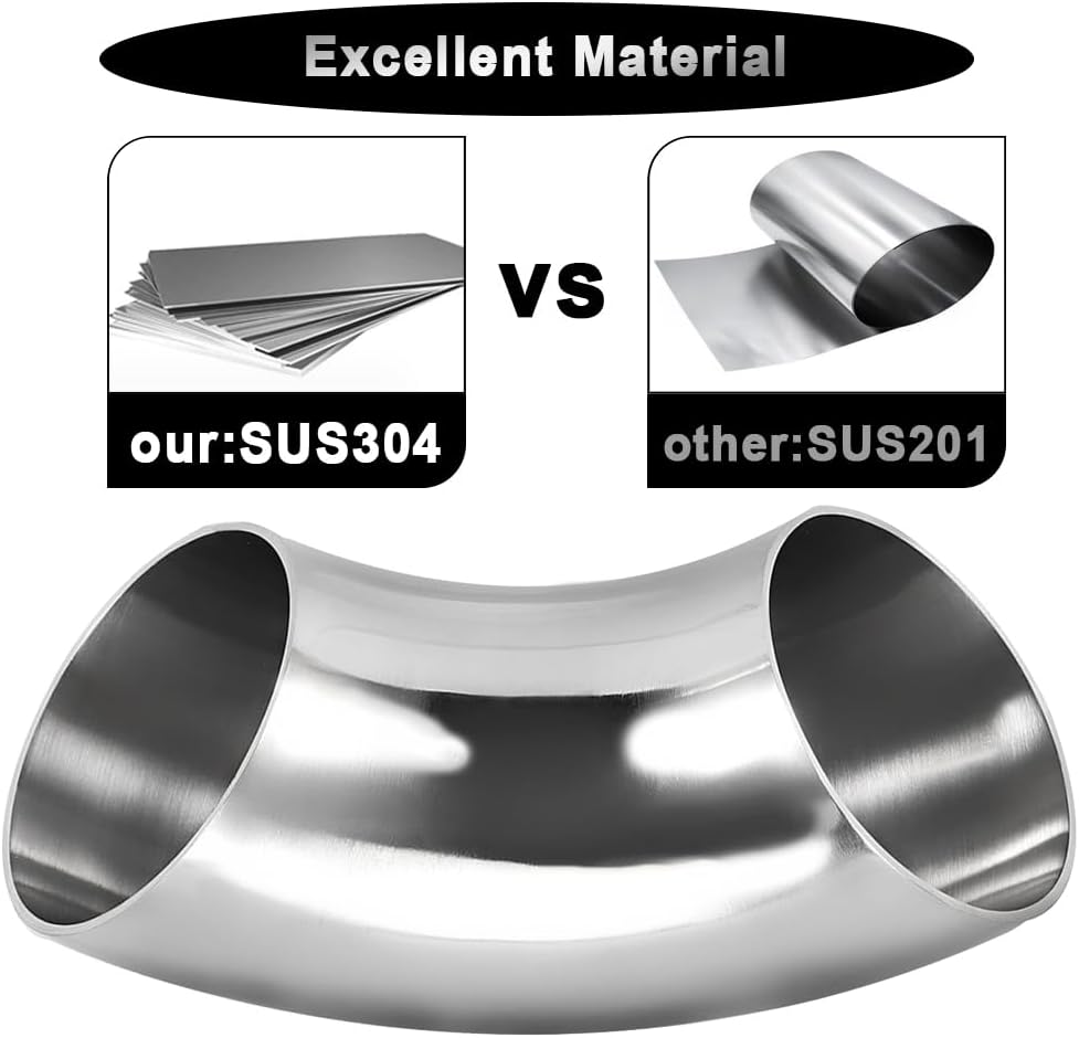 Cotonake 4.5 Inch Exhaust Elbow Pipe 90 Degree Bend Elbow for Car Modified Exhaust System 4.5" Piping Silver Tone，Stair Handrail (1pcs)