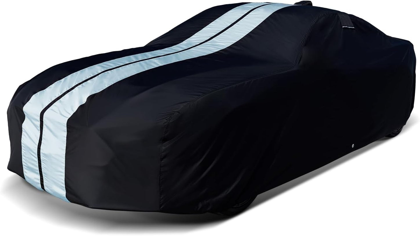 iCarCover Custom Car Cover for Pontiac Lemans 2-Door, 4-Door (1970-1972) Waterproof All-Weather Rain Snow UV Sun Protector Full Exterior Indoor Outdoor Car Cover (Stripe - Black/Gray)