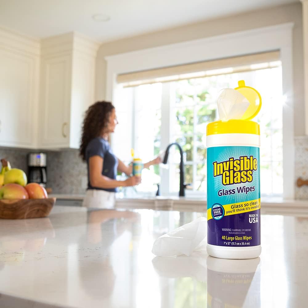 Invisible Glass 90160-6PK Glass Cleaning Wipes Perfect for Cleaning Mirrors, Windows, and Windshields at Home, in Your Car, or at the Office, Streak-Free, Tint-Safe, Lint-Free, 40 Wipes, Pack of 6