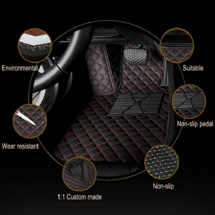 Customized Personalized car Floor mats, All-Weather Luxury car Floor mats, Waterproof and Anti Slip Leather car Floor mat Lining, 95% Customized car, Truck, and SUV Floor mats (Red Stripes)