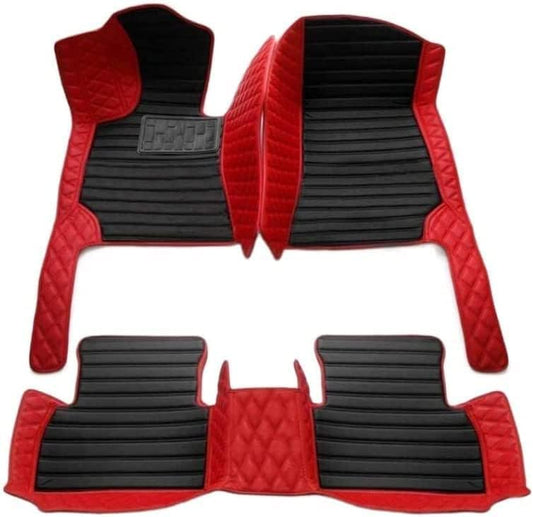 Custom All-Weather Protection Luxury Leather Floor Mats for Cars SUVs Trucks According Anti-Slip Leather Floor mats ﻿ (35,Red and Striped Black)