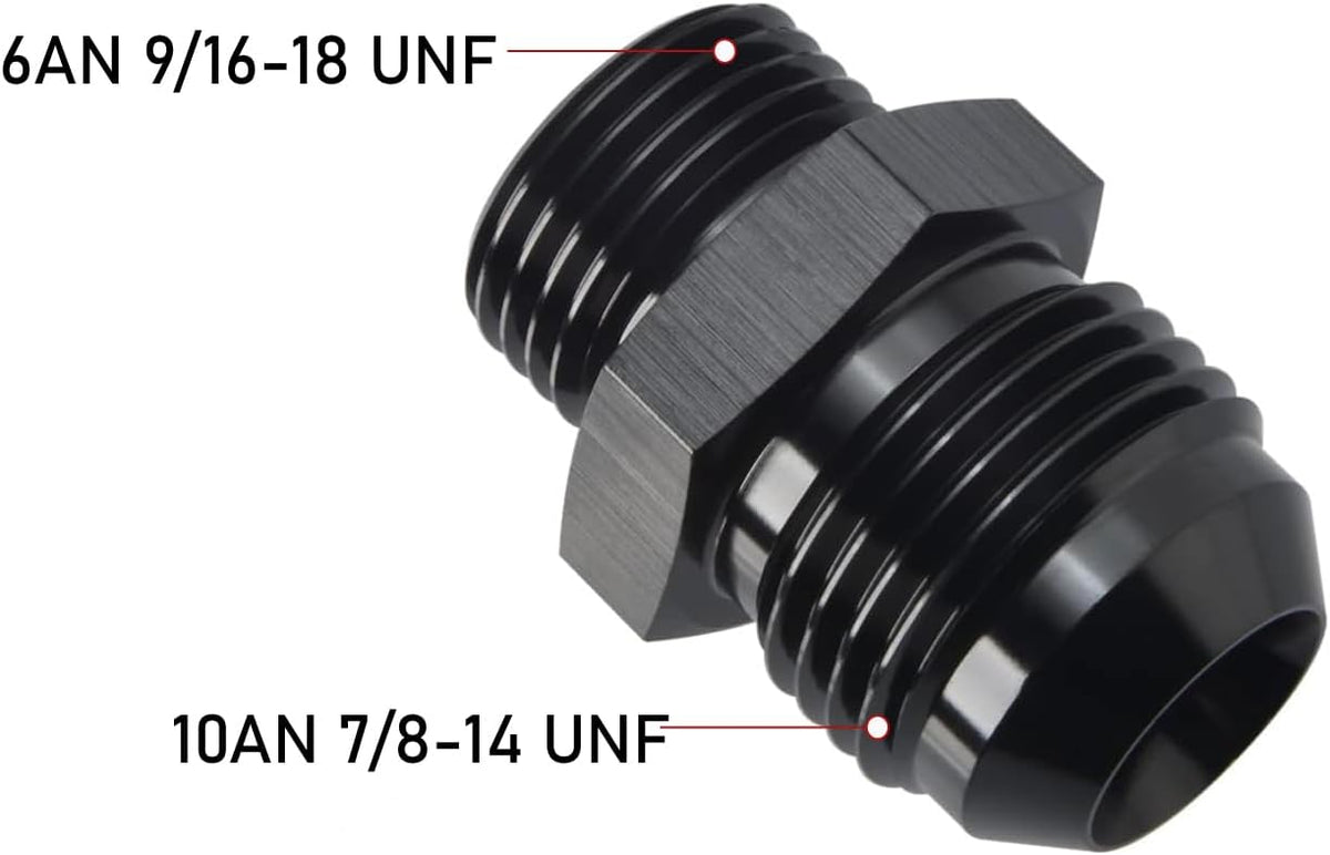10AN Male Flare to 6AN ORB O-ring Boss Fuel Pump Rail Adapter Fitting Aluminum Black, Pack of 2