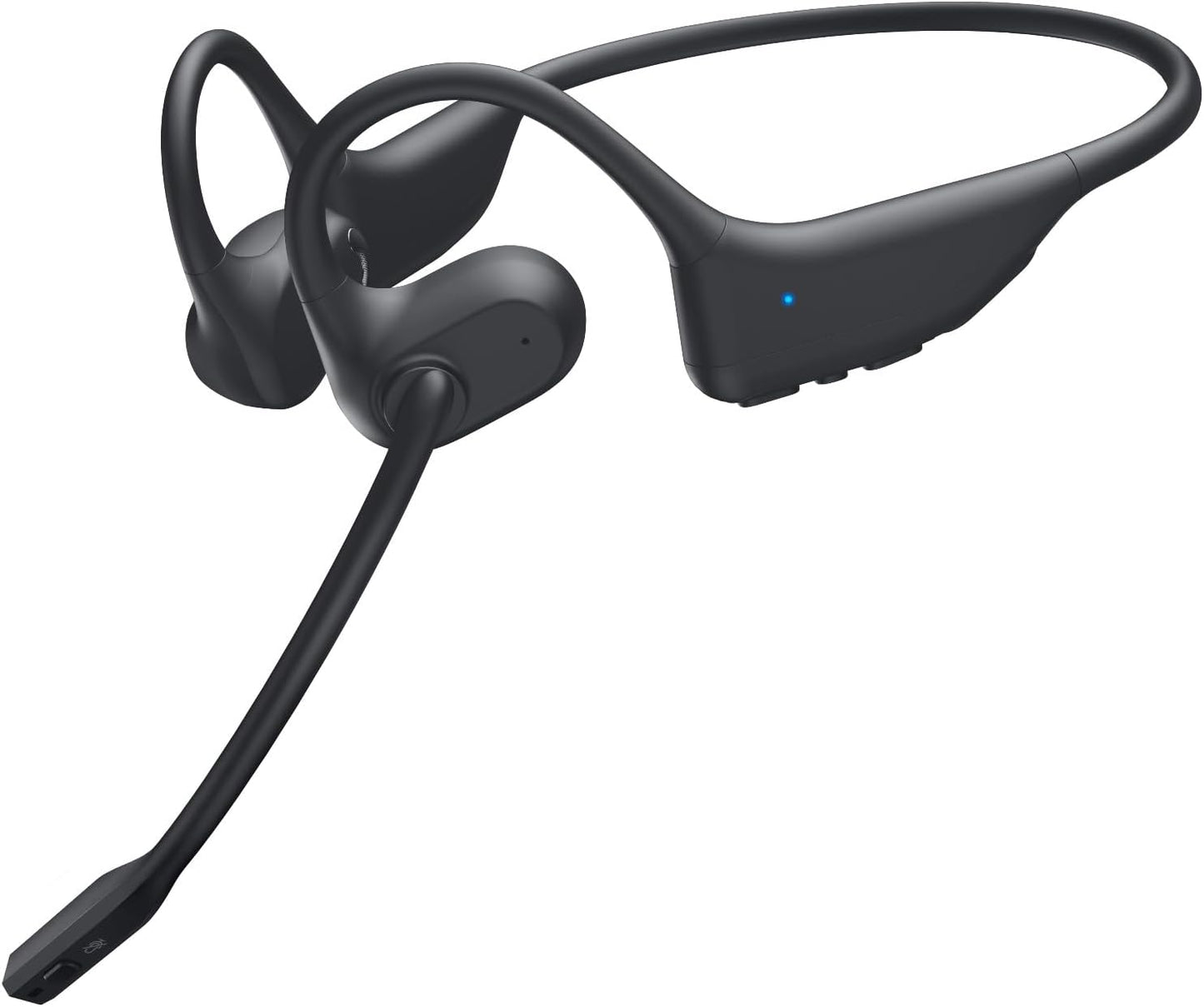 Open Ear Headphones with Mic, Bluetooth 5.3 Headset with AI Noise Cancelling Mic & Mute Function, Wireless Headset for Work, Sports, Drive (Dark Black)
