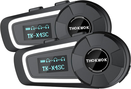 TK-X4SC Motorcycle Bluetooth Headset, 6 Riders 2000m Helmet Intercom with Music Share/Top-Tier Noise Reduction/LCD Screen/HiFi Stereo Sound,Universal Communication System Headphones(2 Pack)