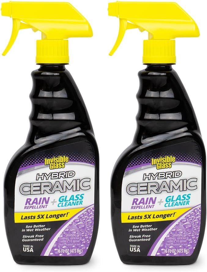 Invisible Glass 92183-2PK Hybrid Ceramic Rain Repellent and Glass Cleaner Cleans and Protects Car Windows and Windshields with Long-Lasting Water-Repellent Si02 Technology, 16 Fl Oz, Pack of 2