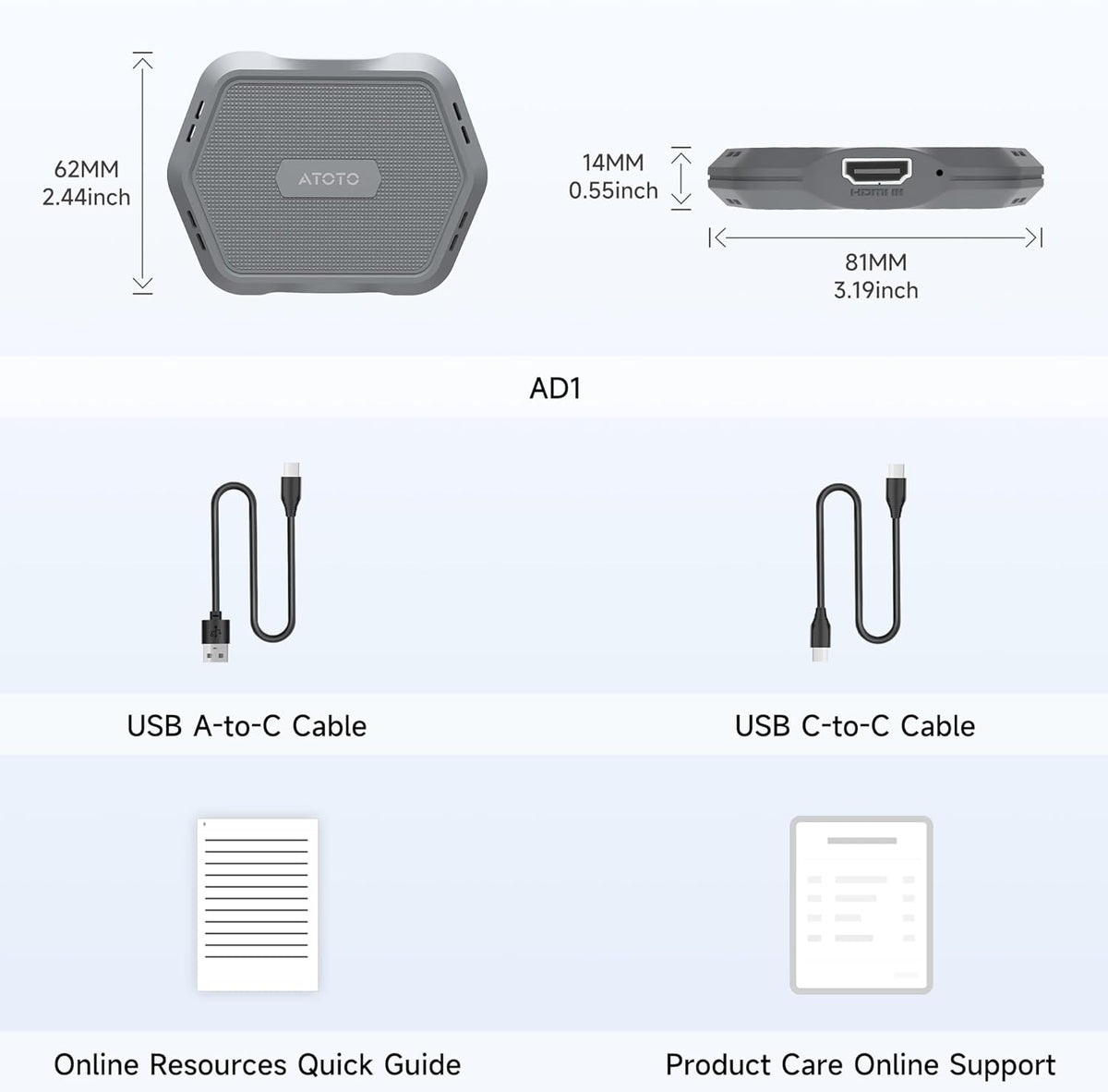 AD1 Wireless Carplay Adapter with HDMI, 2 in 1 Upgraded Dongle for Wired CarPlay Cars, Plug & Play HDMI Multimedia Hub for TV Box/Game Console/DVD/Blu-ray, Bluetooth 5.2, OTA Updates