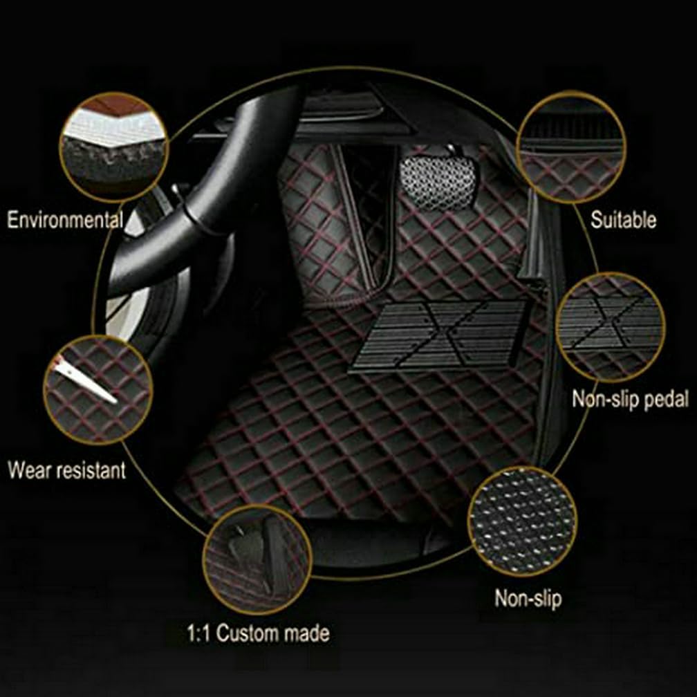 Customized Personalized Car Mats - All Weather Men's and Women's Floor mats Suitable for 99% of vehiclesPads Protection Non-Slip Leather Floor Liners (Red and Black Stripes)