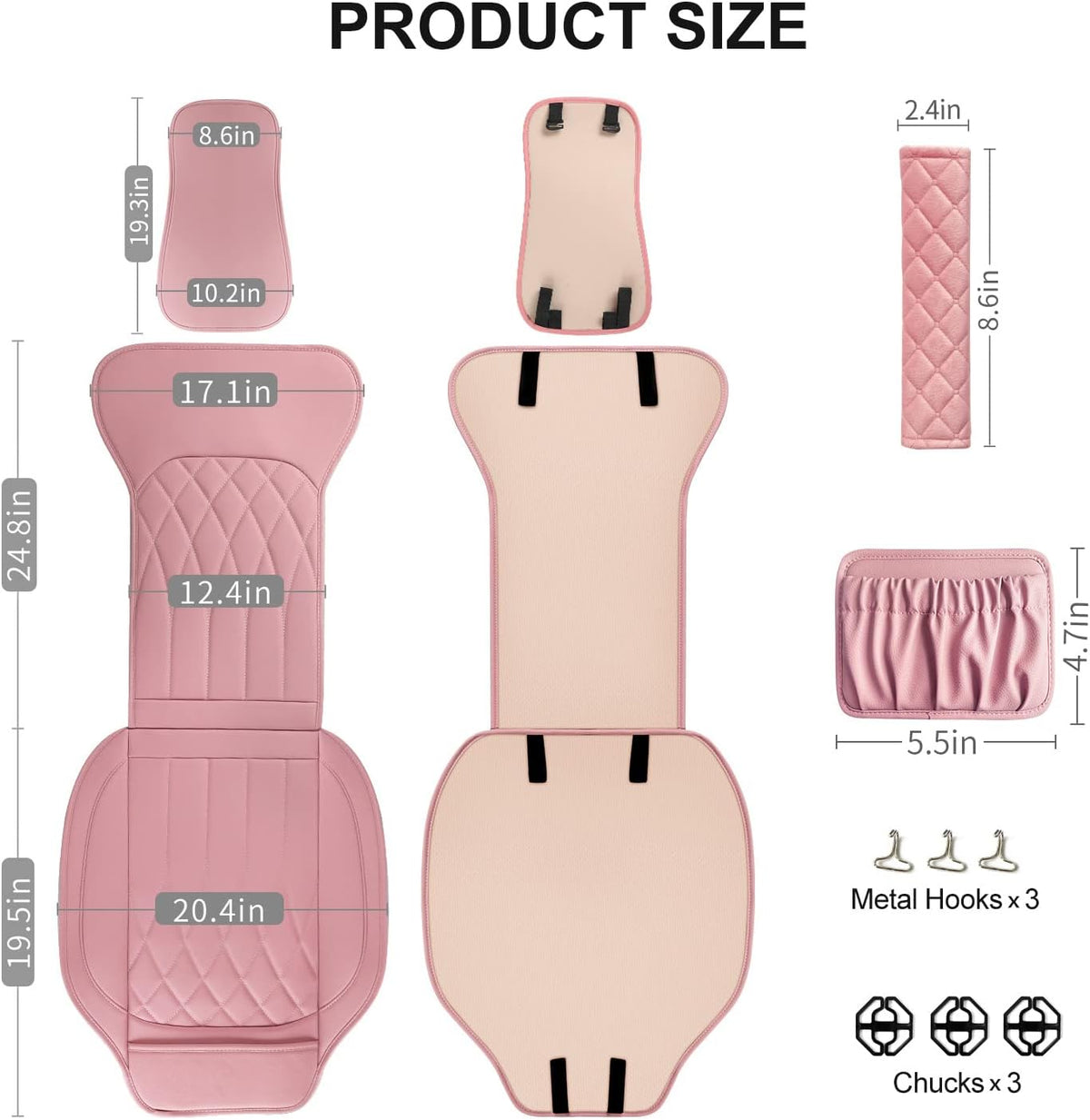 1 Pack Leather Front Car Seat Cover, Universal Sideless Car Seat Protector with Storage Pocket and Seat Belt Pad, Waterproof Automotive Seat Cover Cars Trucks SUV(Pink)