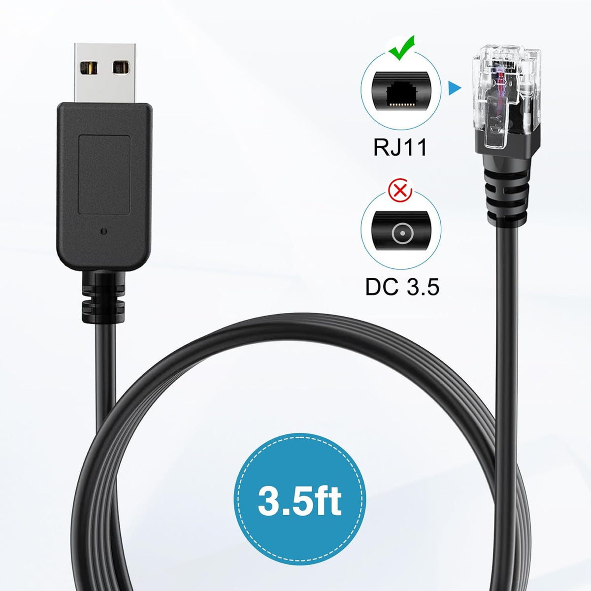 Radar Detector Cable, USB to RJ11 Plug,Replacement Radar Detectors Power Cable for Escort MAX 360 Unide R1 R3 R4 DFR8 DFR9 Passport 9500i Radenso XP Beltronics STI Radar Detector(RJ11-6.56ft)