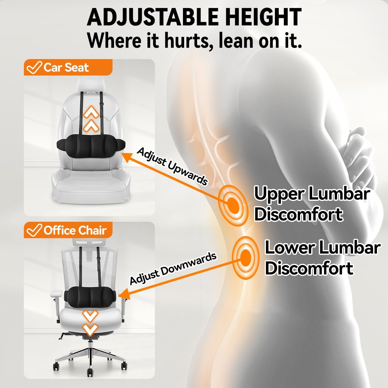 Lumbar Support Pillow for Car,Back Support for Car Seat Cushion,Adjustable Straps Securely Fixed Car Lumbar Support Pillow for Office Chair (Beige)