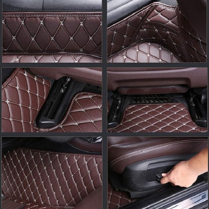 Customized Personalized car Floor mats, All-Weather Luxury car Floor mats, Waterproof and Anti Slip Leather car Floor mat Lining, 95% Customized car, Truck, and SUV Floor mats (Red Beige)