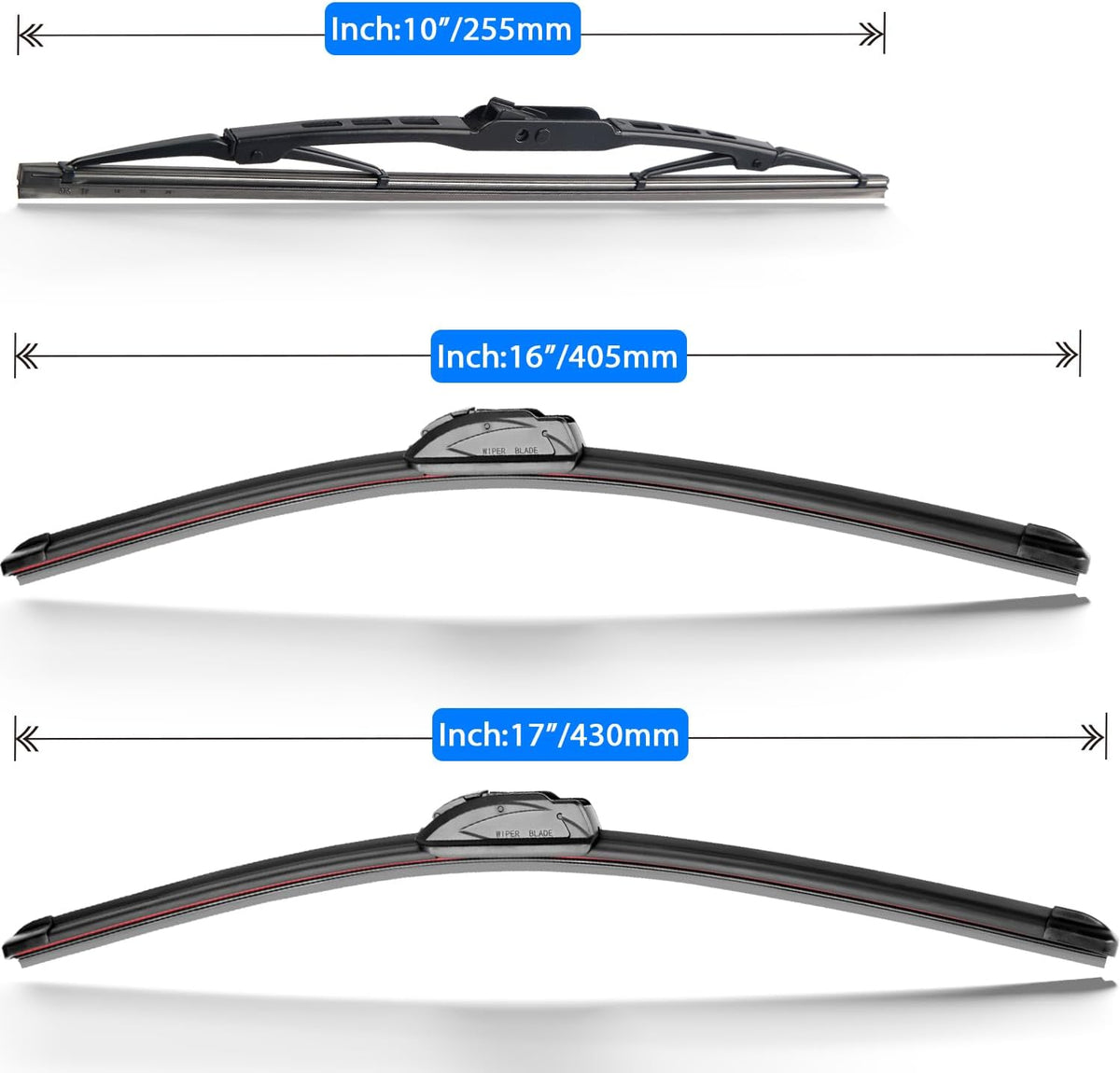 Windshield Wiper Blades Replacement for 2006 2007 2008 2009 2010 Hummer H3 Original Factory Quality Front Rear Wipers Blade Set for My Car - 17" 16" 10" (Pack of 3)