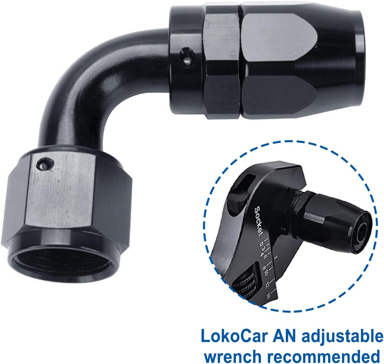 LokoCar 4AN Hose End Fitting 90 Degree Swivel For CPE Braided Hose Black 2Pcs