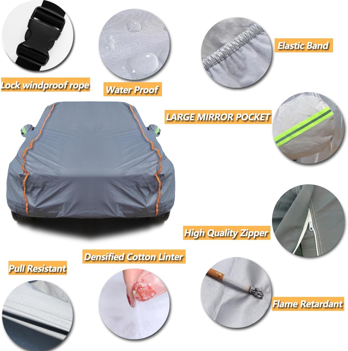 TUCAREST 6-Layers PEVA Premium Full Car Cover Fit for SUVs MPV Pickup Sedan hatchback Rain and snow protection, sun protection, UV protection, and protection of car paint surfaces-Silver Grey -Up 178"