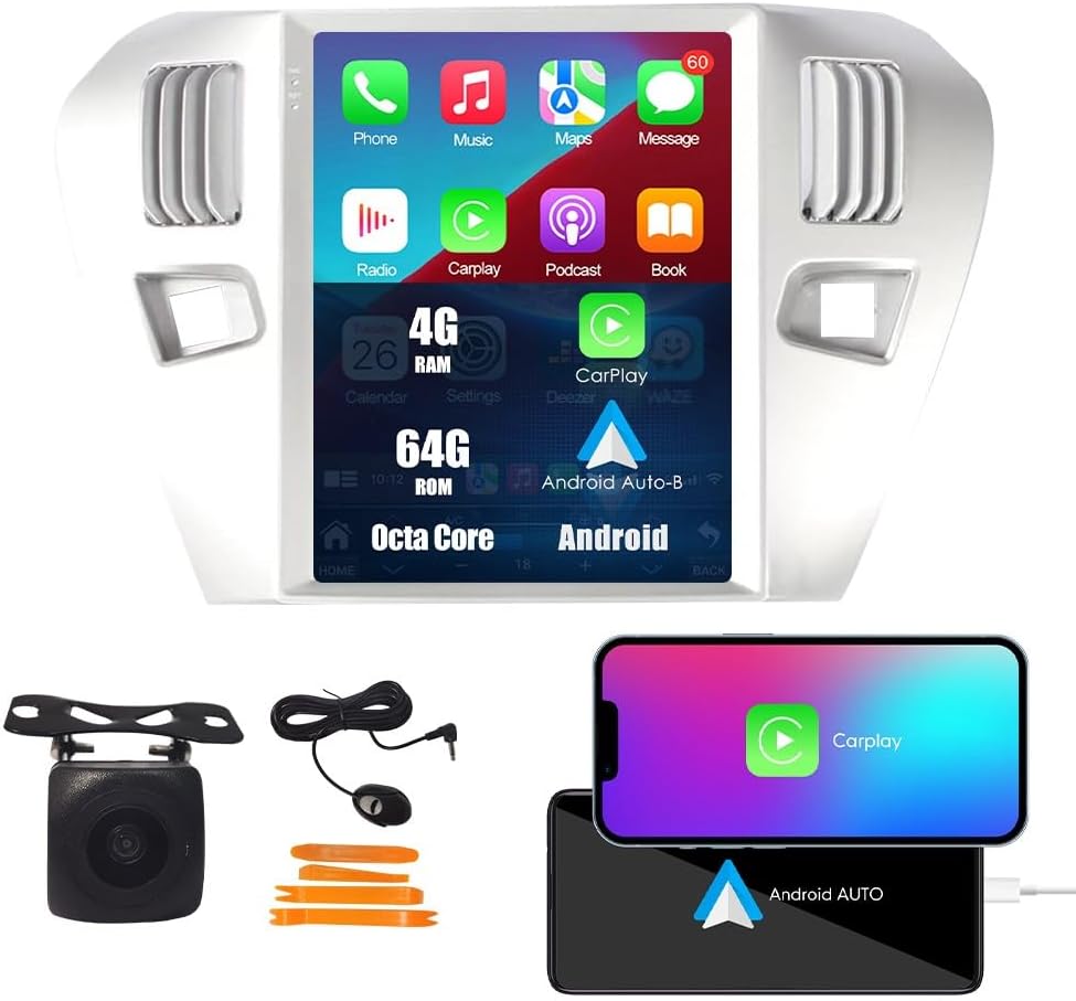 Kunfine Tesla Style Car CarPlay Android Auto Navigation Stereo GPS Radio Reverse Camera 9.7" IPS Touchscreen Headunit Tablet Media Player For Peugeot 301 13-22, if Applicable Octa Core 4G+64G Advanced