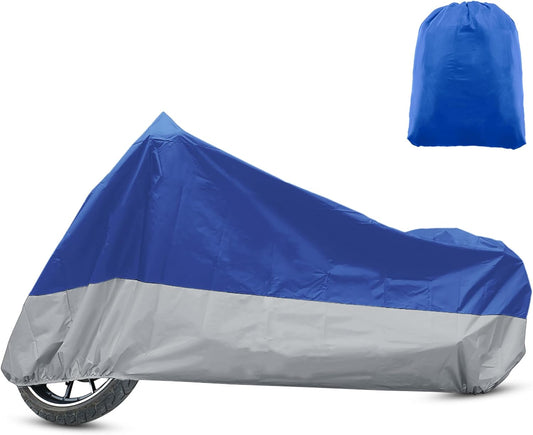 X AUTOHAUX Motorcycle Cover for Harley Davidson for Honda for Suzuki All Season Waterproof Sun Outdoor Protection Motorbike Cover Fits Up to 86.61'' Motorcycles Cover L Blue Silver Tone