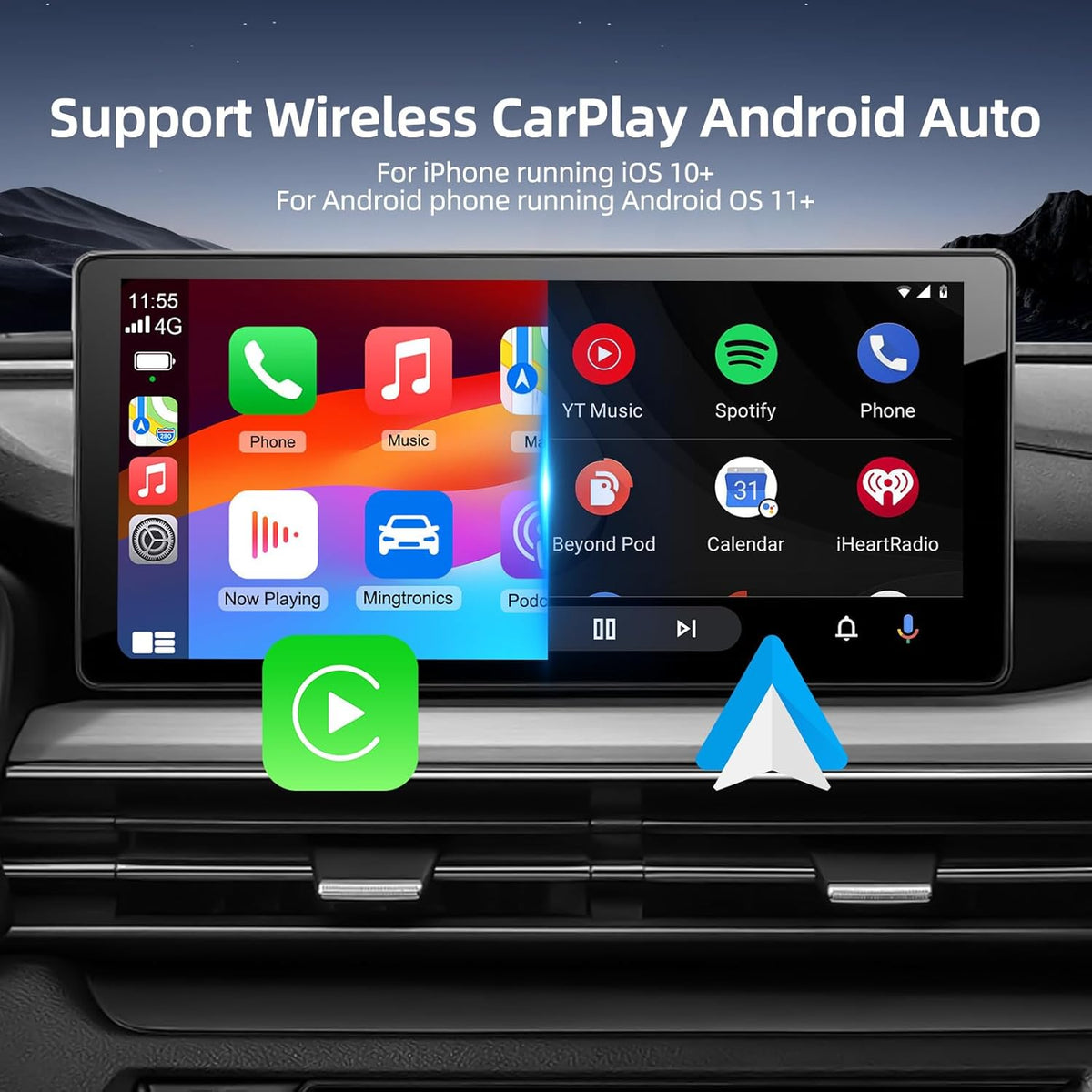 Wireless CarPlay & Android Auto Adapter with Play Store/YouTube/Netflix/Disney+[32GB] Support Screen Mirroring/TF Card/USB Drive,Fit for Built-in Wired CarPlay Car,FEXIER X Car Play Video Magic AI Box