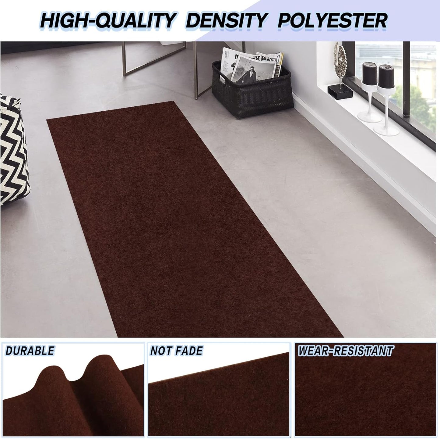 Custom Size Backed Non-Slip Area Rugs Runner, Easy Clean, Waterproof Runner Rugs for Hallway Entryway, Kitchen, Laundry, 4FT x 39FT, Brown