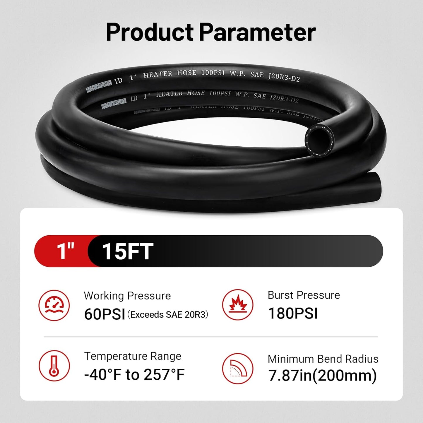 EVIL ENERGY 1" Heater Hose Coolant Radiator Straight 60PSI SAE 20R3 15FT Black