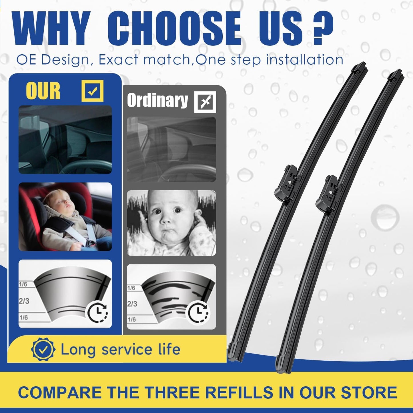 3 wipers Replacement For 2011 2012 2013 2014 2015 2016 2017 BMW X3, Windshield Wiper Blades Original Equipment Replacement - 26"+20"+13" (Set of 3) Side Lock