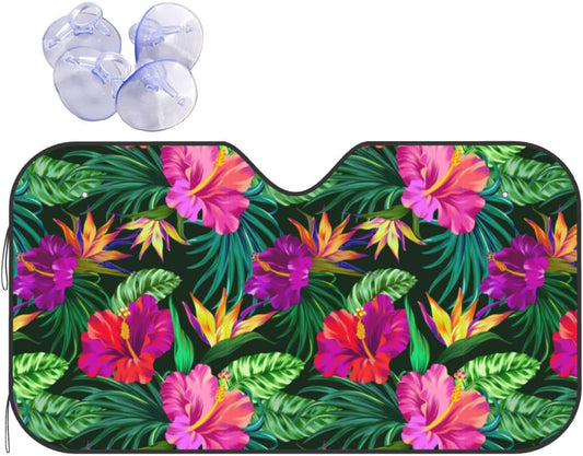 Tropical Flowers Car Windshield Sunshade Front Window Sun Visor Protector Foldable Shield Cover for Truck SUV