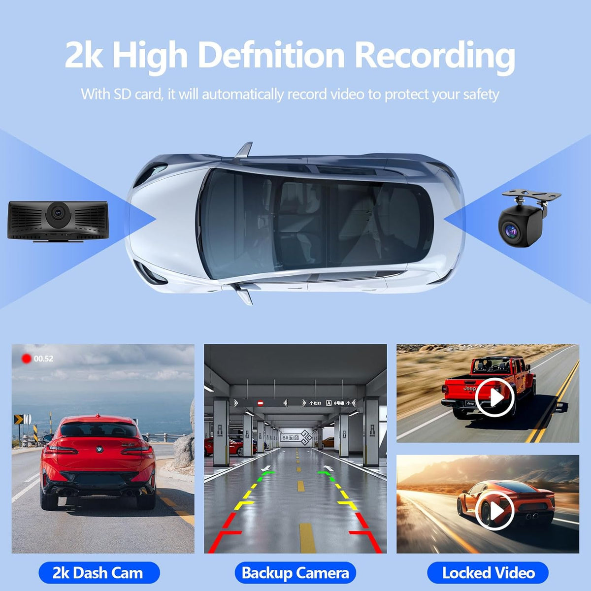 Wireless Carplay Screen for Car 2K Dash Cam, 8.1" HD Portable Car Stereo with Carplay & Android Auto, 1080P Backup Camera, Mirror Link/Bluetooth/GPS Navigation/Satellite Radio for All Vehicles