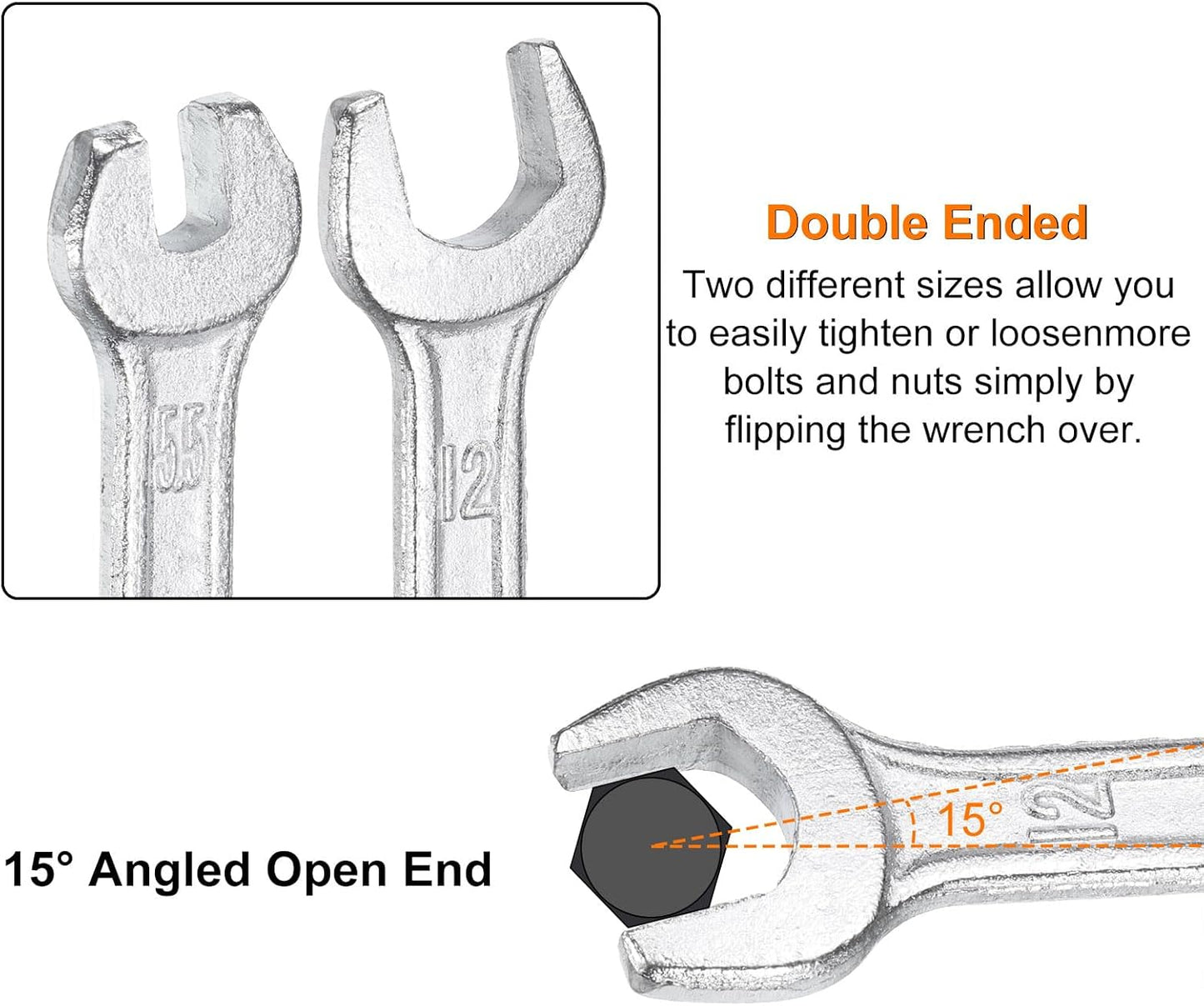 HARFINGTON 5pcs Double Open End Wrench 13mm x 17mm Metric 15 Degree Offset Angle Small Flat Head Wrench Galvanizing Open Ended Spanner for Automotive Repair Furniture Assembly