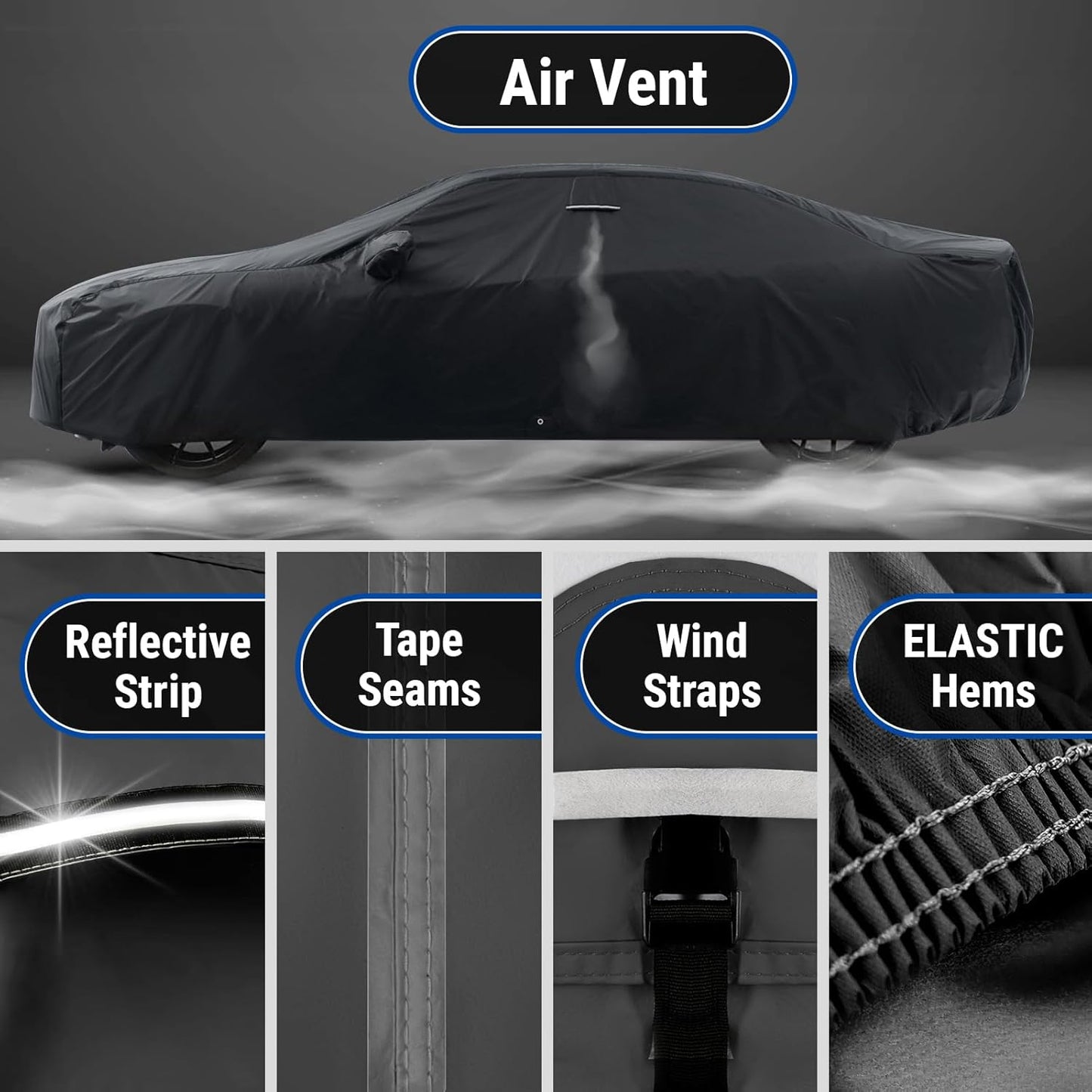 iCarCover Custom Car Cover for Pontiac Sunbird 2-Door (1988-1994) Waterproof All-Weather Rain Snow UV Sun Protector Full Exterior Indoor Outdoor Car Cover (Stripe - Black/Red)