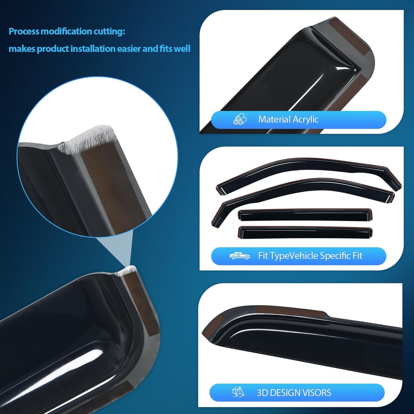 Nilight in Channel Window Deflectors for Toyota Highlander 2020 2021 2022 2023 2024 2025 Vent Window Visors, Rain Guards-4PCS