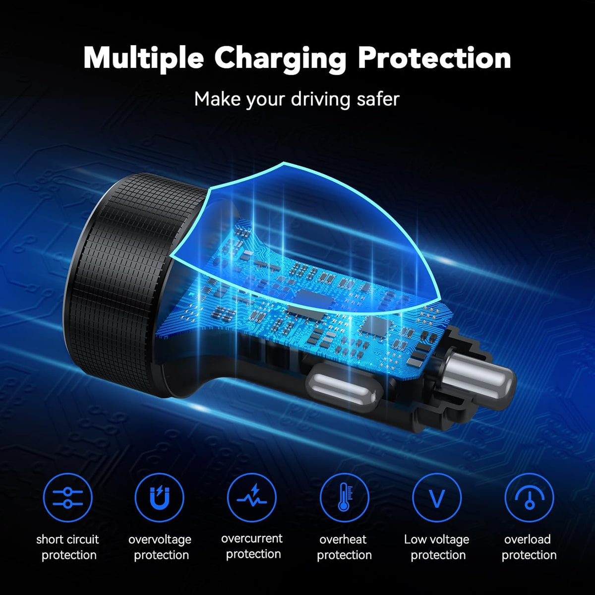 USB C Car Charger Fast Charging USB C Cable, 78W 4 Port iPhone 16 15 Car Charger Adapter with Voltmeter Cigarette Lighter USB Charger for iPhone 16 Pro Max/15 Plus/14/13/12, Samsung Galaxy, iPad