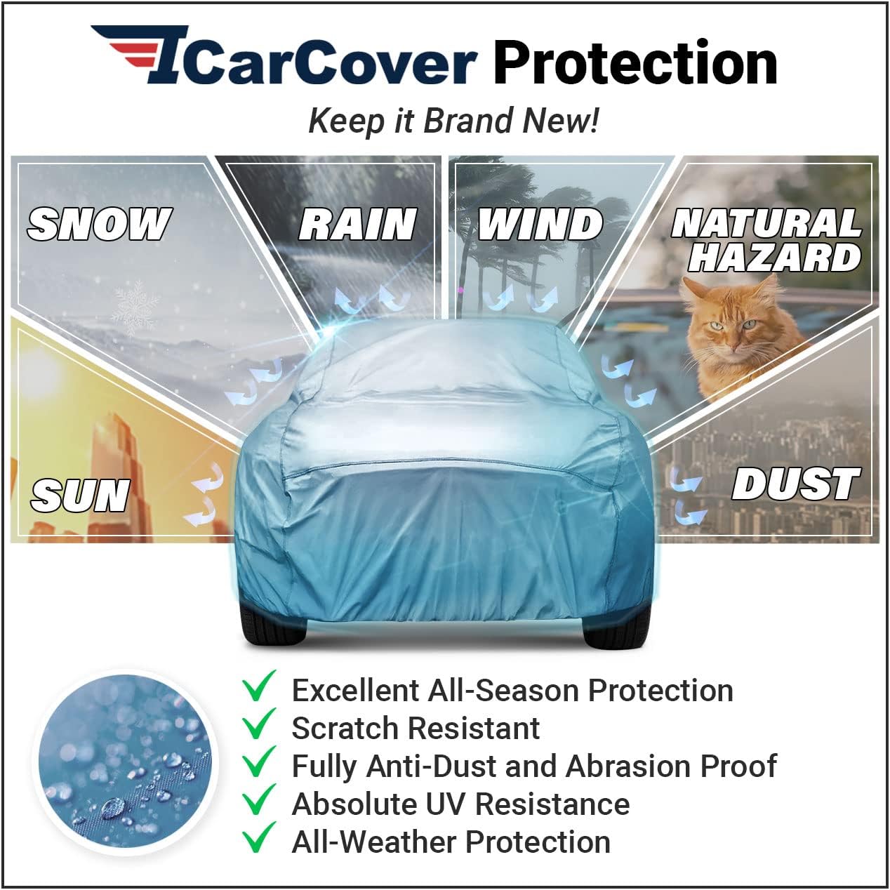 iCarCover Premium Car Cover for 1988-1993 Pontiac Lemans Hatchback Heavy Duty Waterproof All-Weather Automobiles Custom Fit Indoor Outdoor UV Snow Protection Covers with Straps and Bag