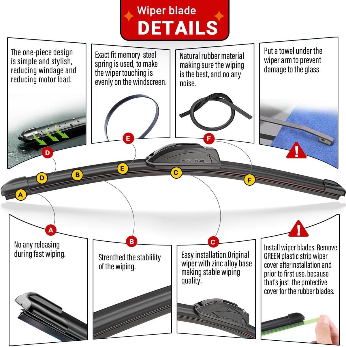 Windshield Wiper Blades Replacement for Ford Flex 2009 2010 2011 2012 2013 2014 2015 2016 2017 2018 2019 Original Factory Quality Front Rear Wipers Blade Set - 24" 22" 12" (Pack of 3)