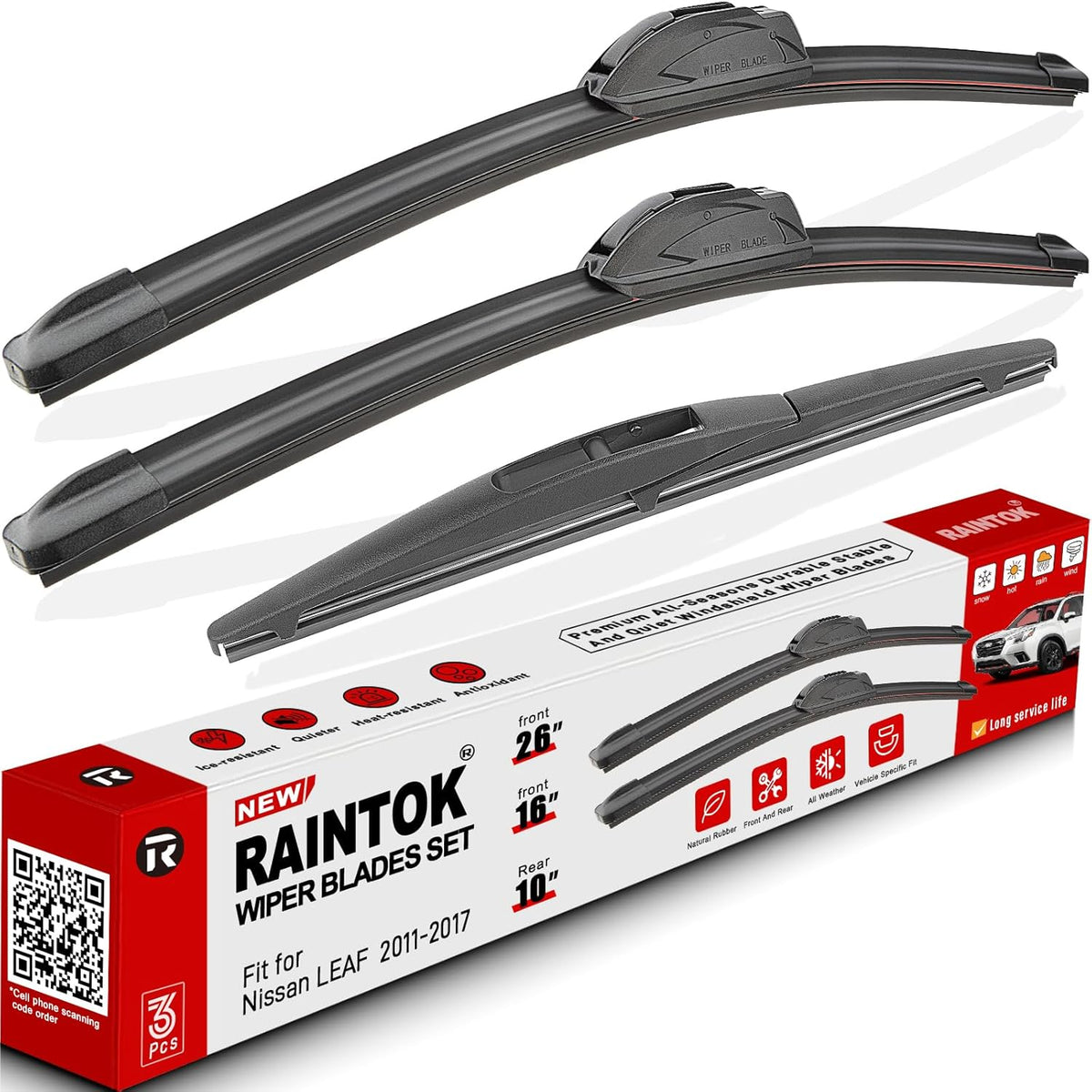 Windshield Wiper Blades Replacement for Nissan LEAF 2011 2012 2013 2014 2015 2016 2017 Original Factory Quality Front Rear Wipers Blade Set for My Car - 26" 16" 10" (Pack of 3)