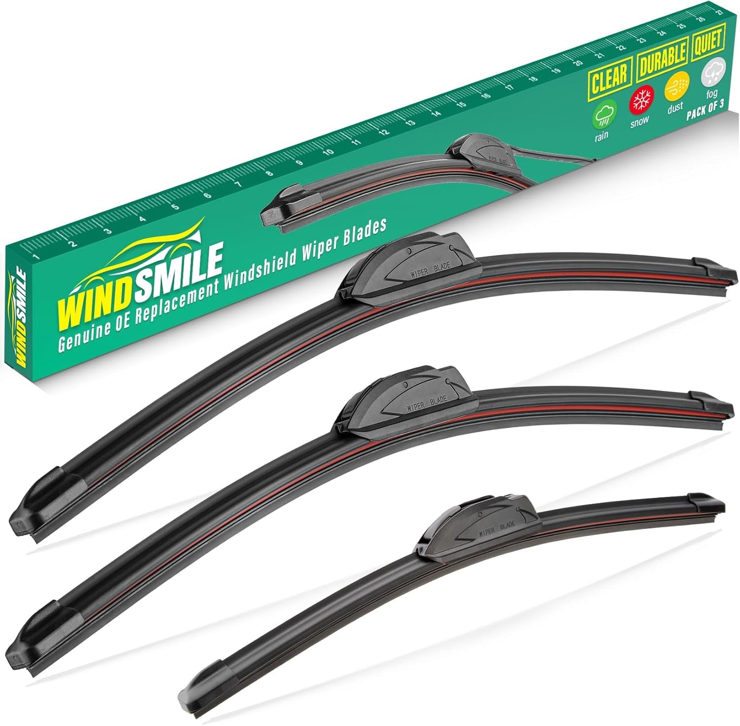 26" 18" 14" Windshield Wiper Blades Replacement for Honda Civic Hatchback 2017 2018 2019 2020 2021 Premium All Weather Front Rear Wipers Set - OEM Quality (Pack of 3)