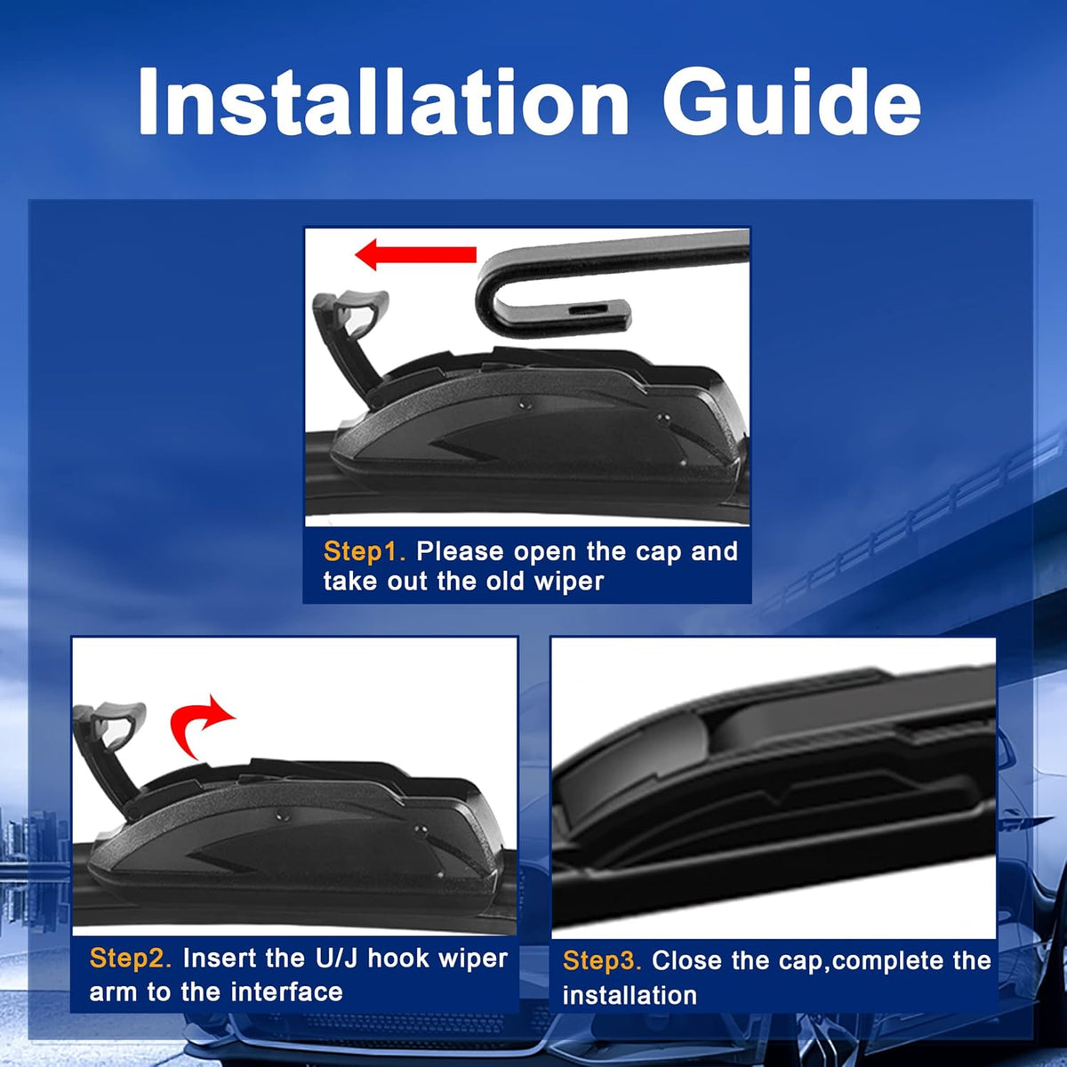 Windshield Wiper Blade Set Replacement for Toyota Rav4 2006-2012 Original Equipment Replacement Front Wiper Blades-24"/17"/12" (Set of 3) U/J Hook