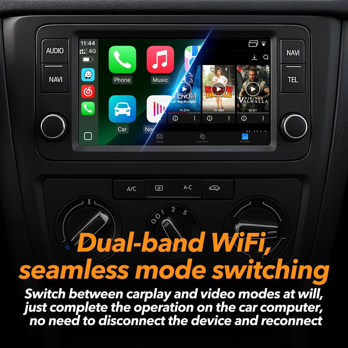 Volam 3-in-1 Wireless CarPlay Adapter Magic AI Video Box for iPhone with Netflix YouTube Plug and Play for Factory OEM Wired Car Play Cars & iOS 10+
