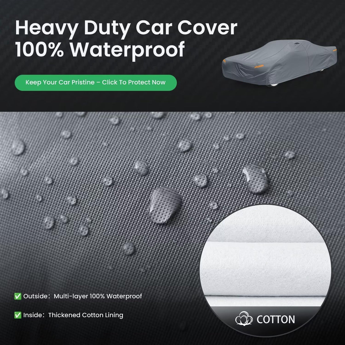 Waterproof Lincoln Town Car(1998-2011) Car Cover with Breathable Vents, [2025 Upgrade] Premium Covers with Cotton Liner and Zipper Door, Sun Rain Snow Dust Uv Protection.(Gift with Towel)