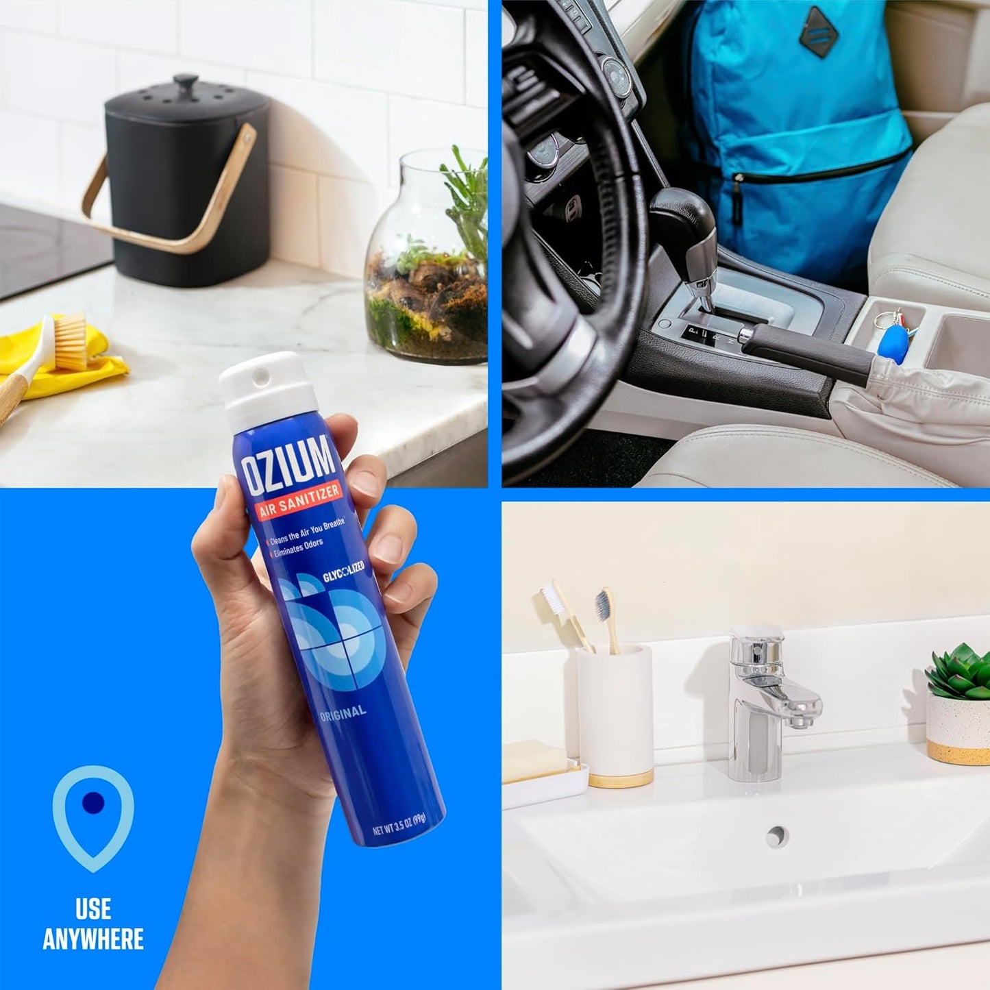 Ozium 3.5 Oz. Air Sanitizer & Odor Eliminator for Homes, Cars, Offices and More, New Car Scent, 4 Pack (OZM-22-4)