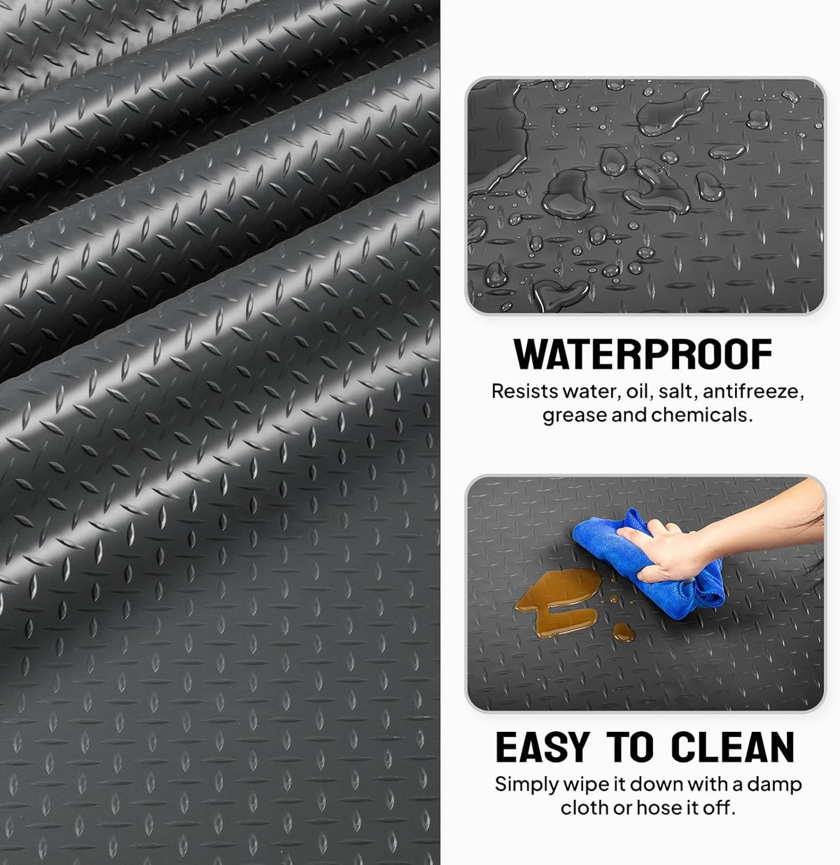 TUFFIOM 7.5 x 17 FT Garage Floor Mat, Thickened Diamond Plate PVC Garage Mats Flooring Roll for Under Car, Garage Car Parking Mats for Compact SUVS, Sports Car