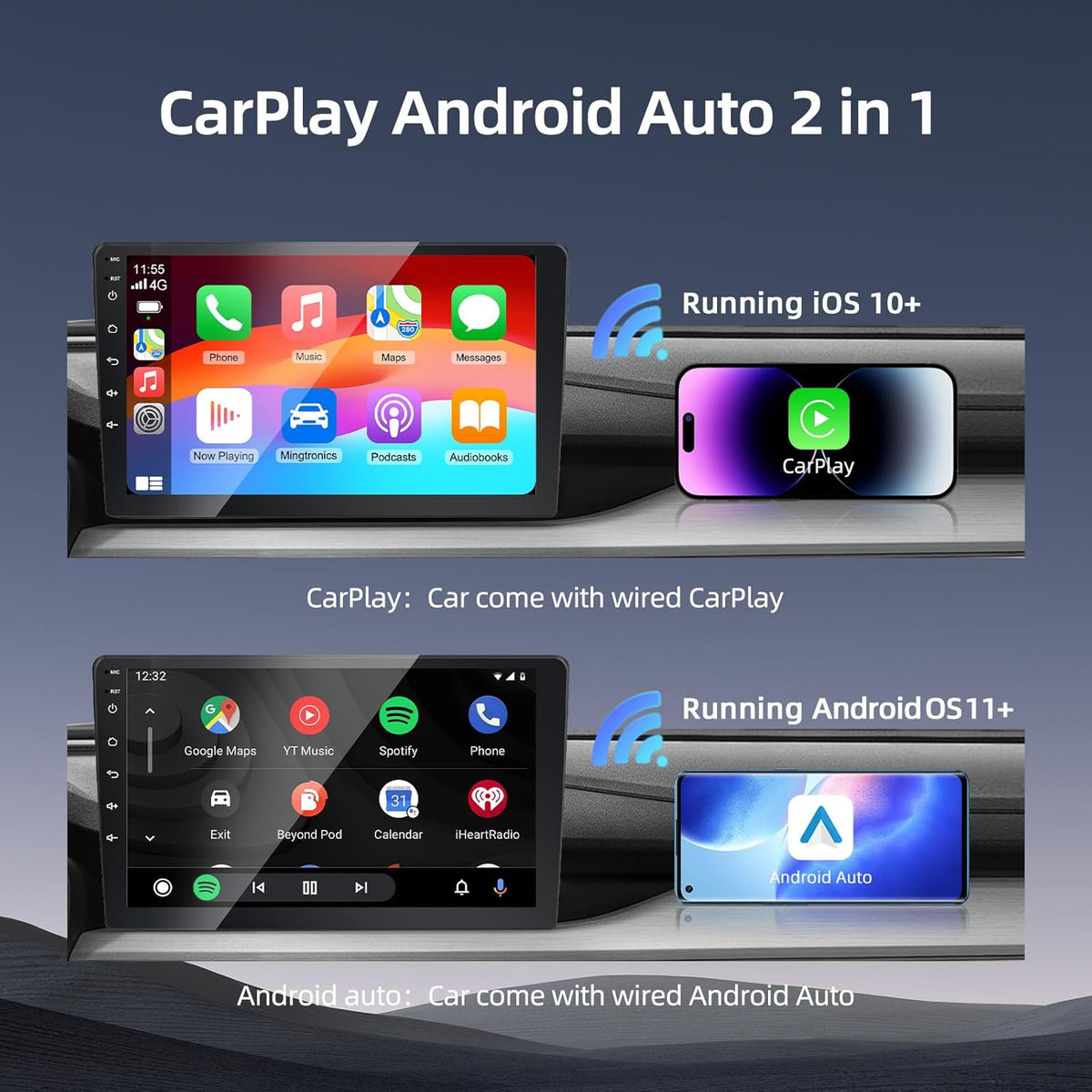 F1 Wireless CarPlay Adapter & Android Auto Adapter – 2-in-1 Car Play Dongle for iPhone & Android, Dual 5G Chips, Auto Cooling, Compatible with Car has Factory Wired CarPlay/AndroidAuto Features