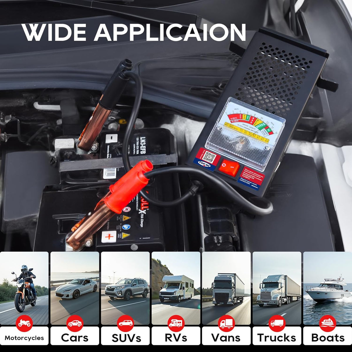 TOPDC Car Battery Tester, 6V/12V, Battery Load Tester 100-1000 CCA, Automotive Battery Tester 100 AMP, for Cars, RVs, Motorcycles, ATVs, Boats